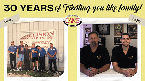 CAMS Automotive in Kenner, LA celebrating their 30 years in the auto repair industry. Pictures of CAMS’ staff then (on the left) and now (on the right).